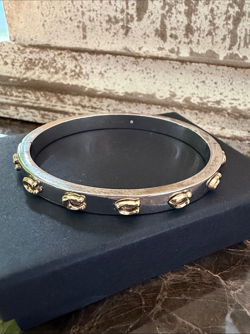 Coach Signature C Hinged Two Tone Bangle Bracelet